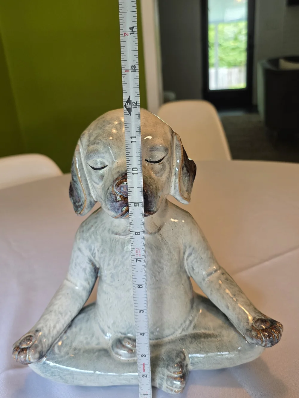 Pier 1 Pale Gray Meditating Zen Dog Figurine with Brown Accents